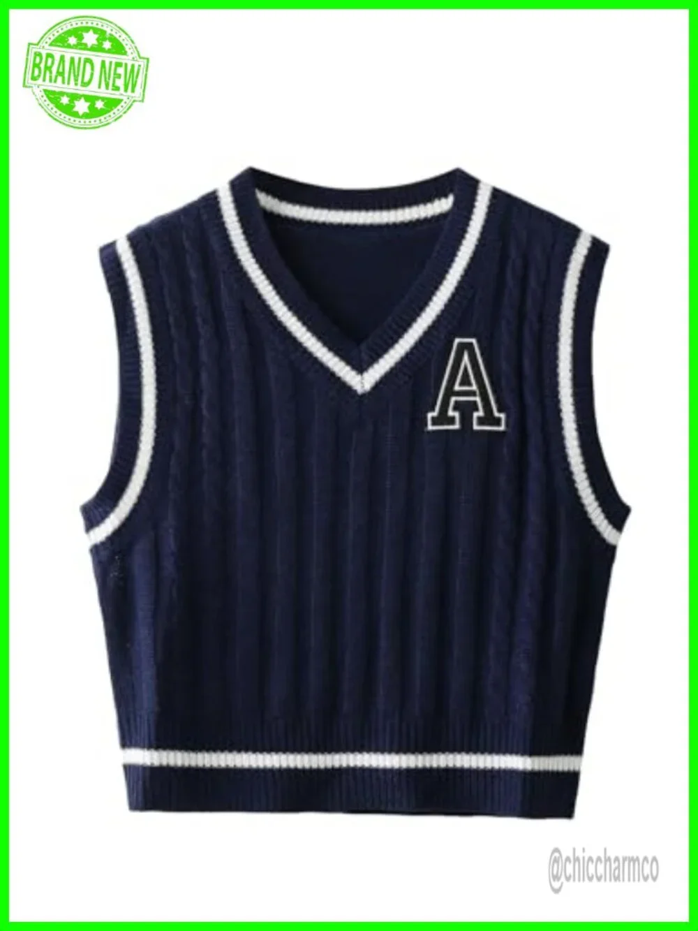 Sleeveless V-Neck Striped Trim Knit Sweater Vest Top